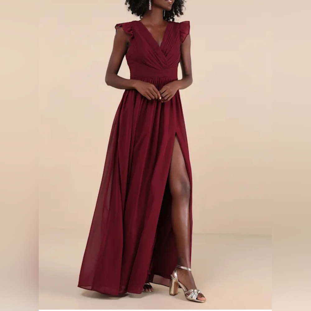 Burgundy Pleated Front, Backless Evening Gown
